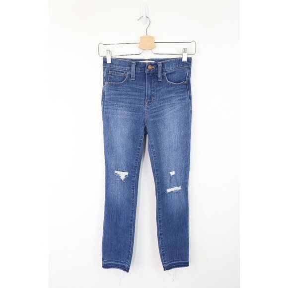 Madewell 10"‎ High Rise Skinny Jeans Distressed Ankle Crop Stretch Denim Blue 23 - Picture 3 of 9